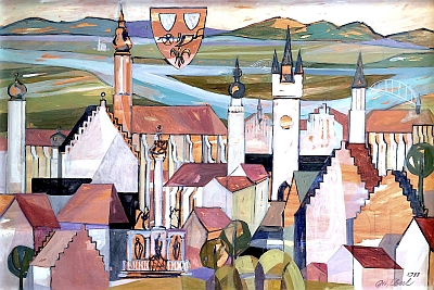 Eberl Josef: Straubing, Acryl/Holz, 1988.