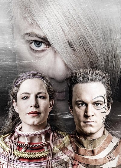 v.l.: Ines Schmiedt (Desdemona), David Moorbach (Jago), Andreas Schneider (Othello) - Foto & Montage: Peter Litvai 