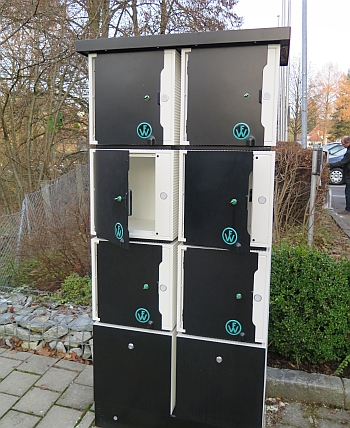 In diesen sechs Ladefächern können Akkus von E-Bikes sicher verstaut und aufgeladen werden. - Foto: Landratsamt Landshut